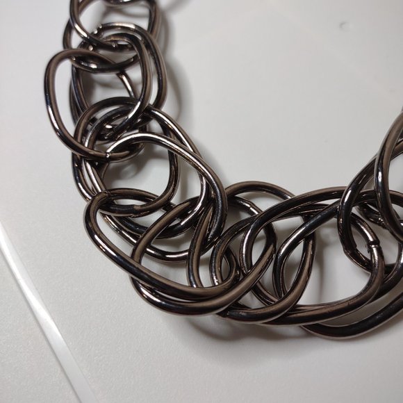 Dark Silver Tone Large Link Necklace Adjustable 26 To 26 Inches Long - Picture 8 of 10